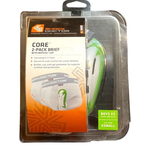 Shock Doctor Core 2 Pack Brief Bioflex Cup Boys XS Hardcore Protection - Picture 1 of 5